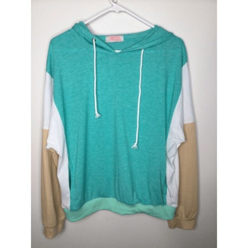 C+D+M Women’s Size L Mint/White/Beige Streetwear Oversized Hoodie Sweatshirt